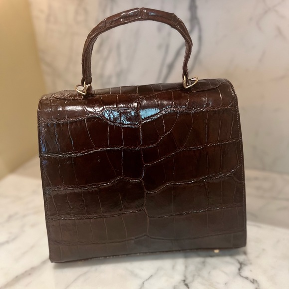 AUTHENTIC ALLIGATOR chocolate brown top handle bag - Picture 1 of 6